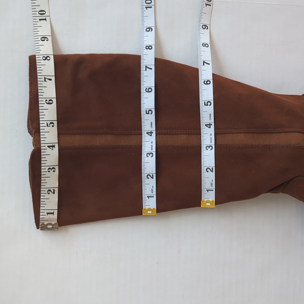 Time and Tru Faux Suede Tall Block Heel Boots 9 Brown Stretch Gore - Picture 12 of 14